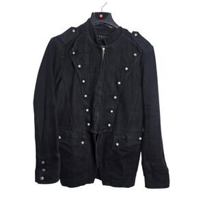 Tripp NYC Military Style Black Denim Skull Studded Goth Steampunk Jacket XL